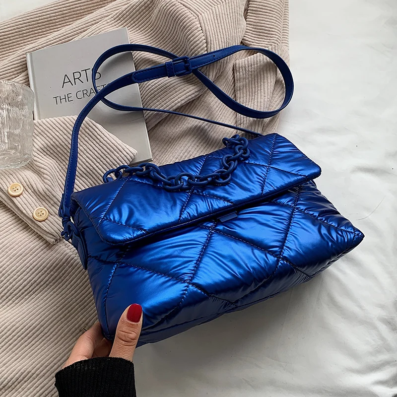 

Down Fabric Rhombus Quilted Flap Crossbody Bags for Women 2023 Winter Luxury Designer Handbag and Purses Female Shoulder Bag