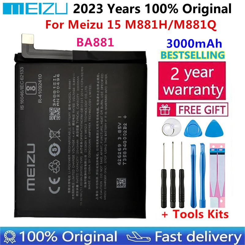 Meizu 100% оригинальный BA881 3000 мАч Новый аккумулятор для телефона Meizu 15 M881H/M881Q высококачественные аккумуляторы батарея + инструменты в подарок