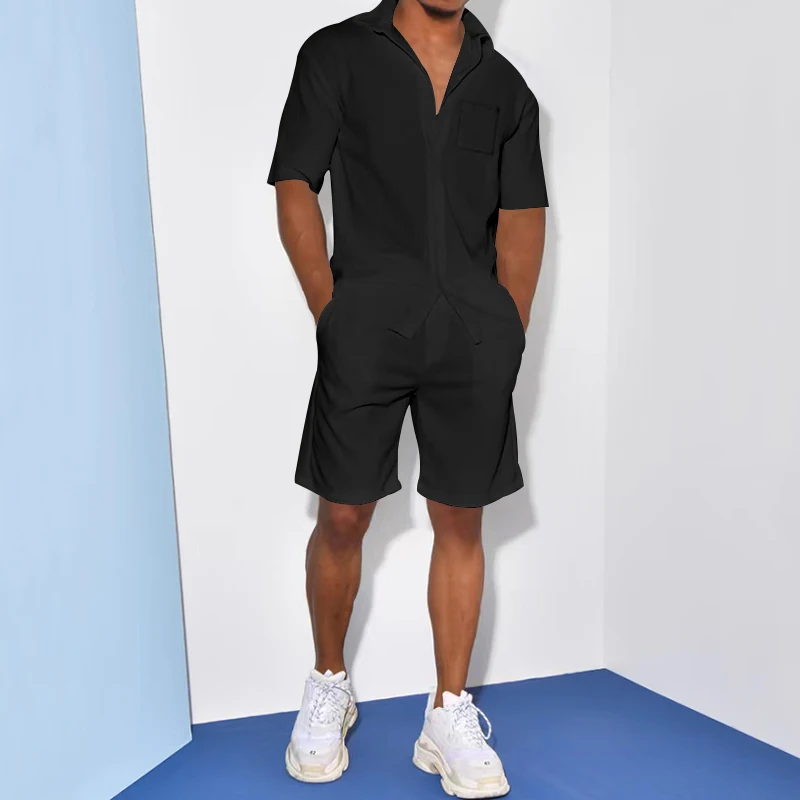 Summer Men's Short Sleeve Shirt Set Workwear Casual Shorts Loose Top Shirt And Short Pant Sweater Set