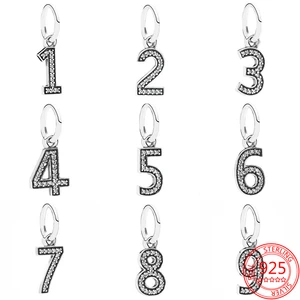 100% Real 925 Sterling Silver 0 To 9 Number Pendant Fit Original Pandora Bracelet DIY Necklace Charms Gift Jewelry for Women