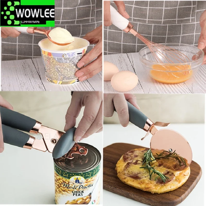 4 7pcs rose gold garlic press pizza cutter kitchen gadget set can opener potato cooking high end kitchenware kitchen accessories free global shipping