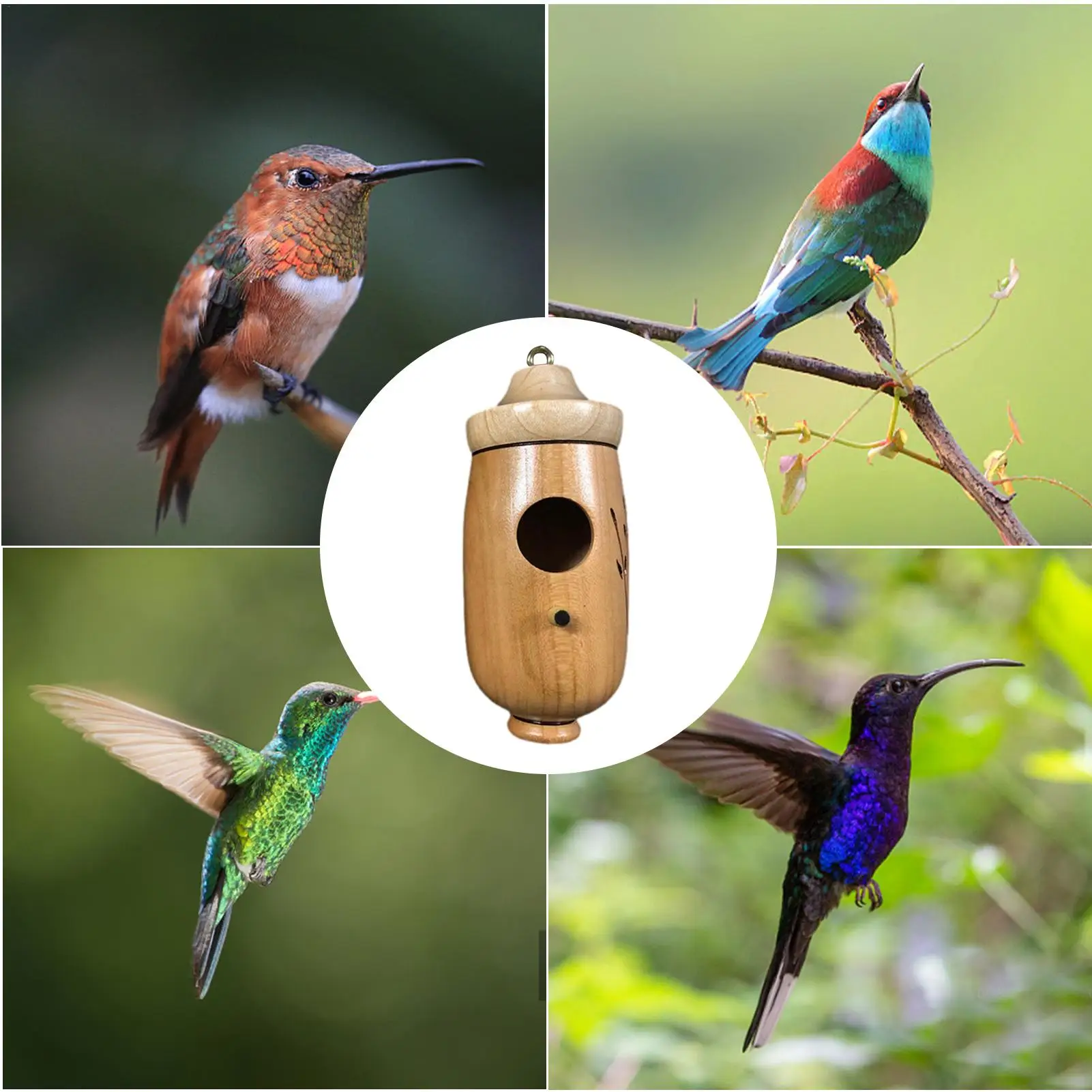 

Деревянный домик-гнездо для птиц, деревянный домик с отверстиями для Колибри, декоративное искусство под дерево, птичий домик для балкона, с...