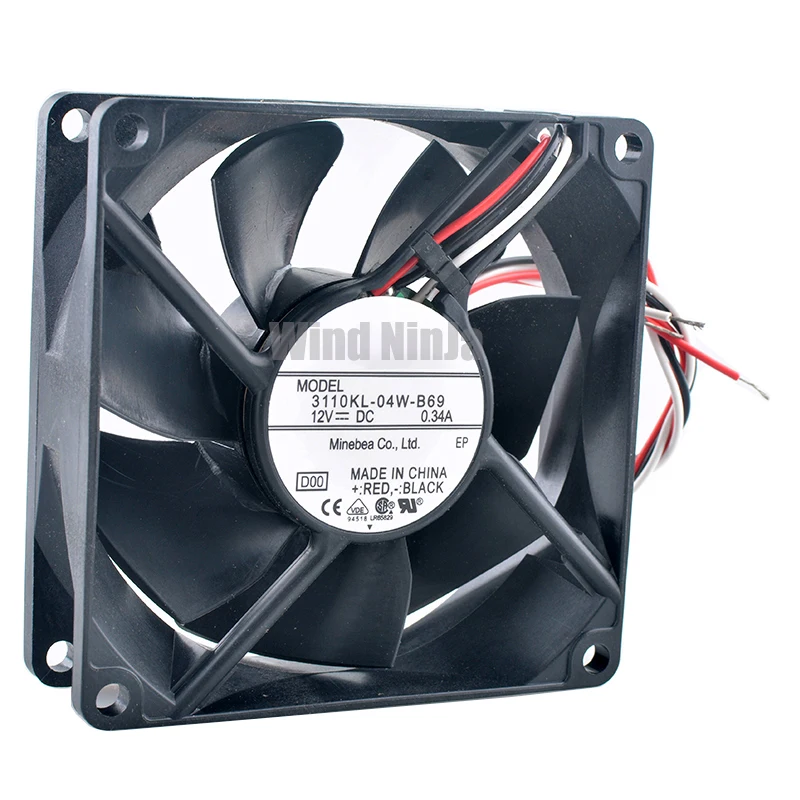 Вентилятор 3110KL-04W-B69 8 см 80 мм 80x80x25 12 В постоянного тока 0 34 А 3-контактный охлаждения