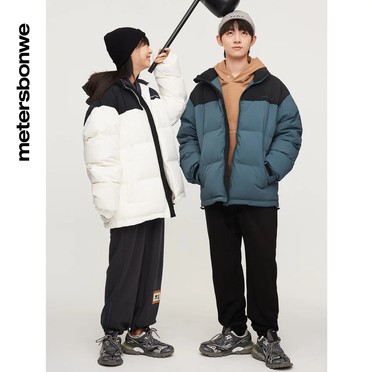 Metersbonwe Contrast Body Color Blockin Short Down Jacket For Men Loose 80% White Duck Down Jacket Band Collar Warm Winter Coat
