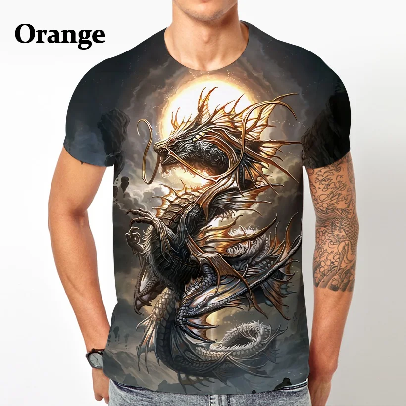 Модная мужская футболка с 3D-принтом дракона большого размера коротким рукавом