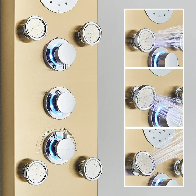 Золотая душевая Колонка светодиодный панель настенные краны с массажными
