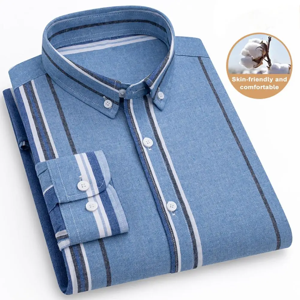 

Men Top Stylish Men's Striped Print Business Shirt Contrasting Colors Long Sleeves Single-breasted Design for Office Formal