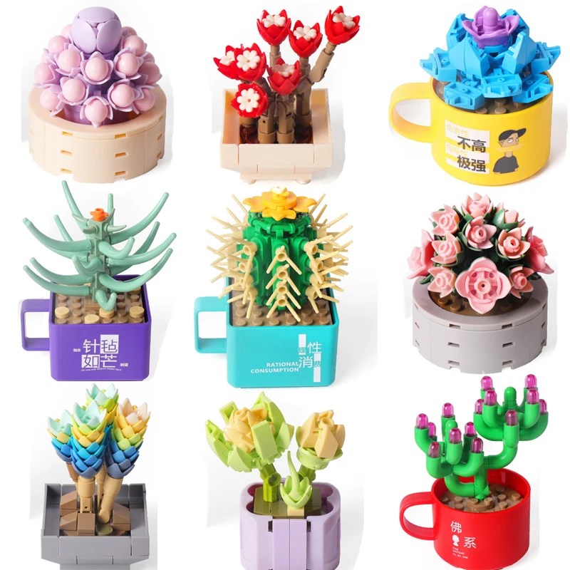 

Plants Succulents Cactus Potted Building Blocks Gypsophila Bonsai Tree Gardens Bricks Classic Model Kids Kits Toys Gifts