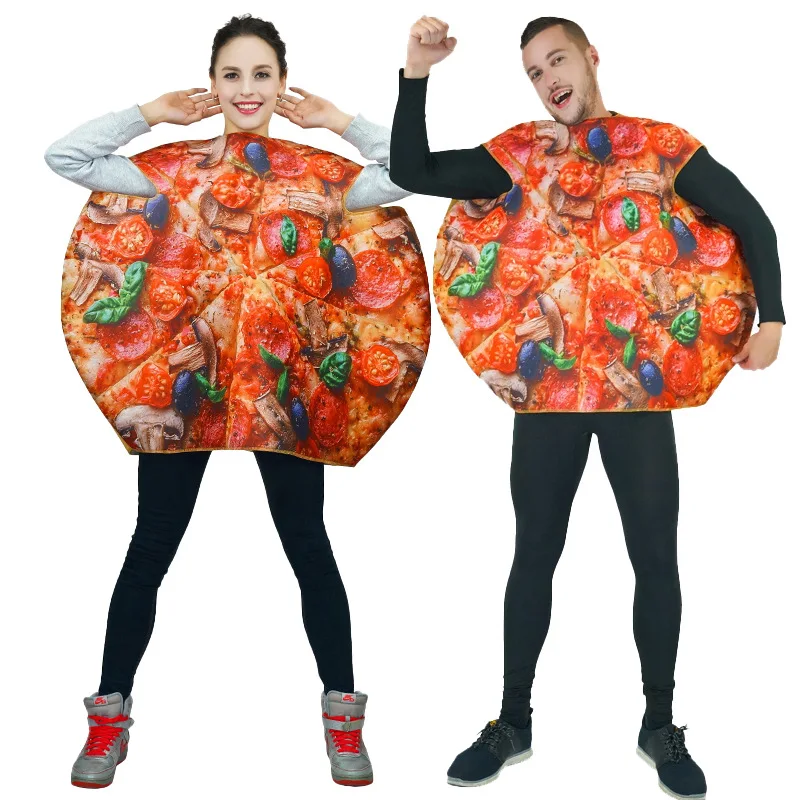 Unisex Adult Pizza Costume Halloween Party Men Cosplay Funny Food Jumpsuit Fancy Dress Yummy Round Pizza Mascot Suits