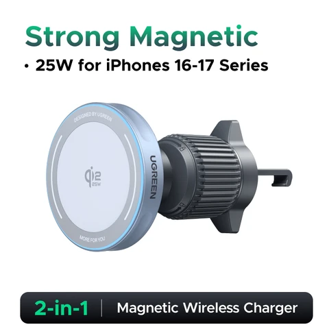 UGREEN Qi2 25 Вт 15 Вт Магнитный автомобильный держатель для телефона Беспроводная подставка для зарядного устройства для iPhone 17 16 15 Pro Max Зарядка для автомобильного зарядного устройства Magsafe