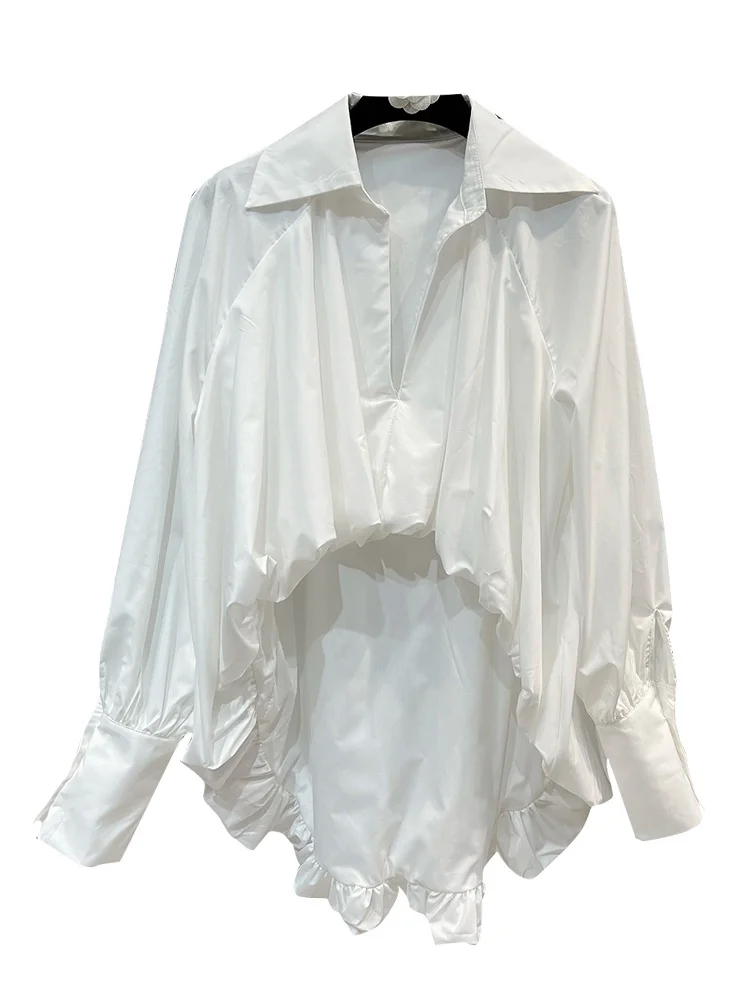 Женская блузка свободного кроя из хлопка и полиэстера с отложным воротником