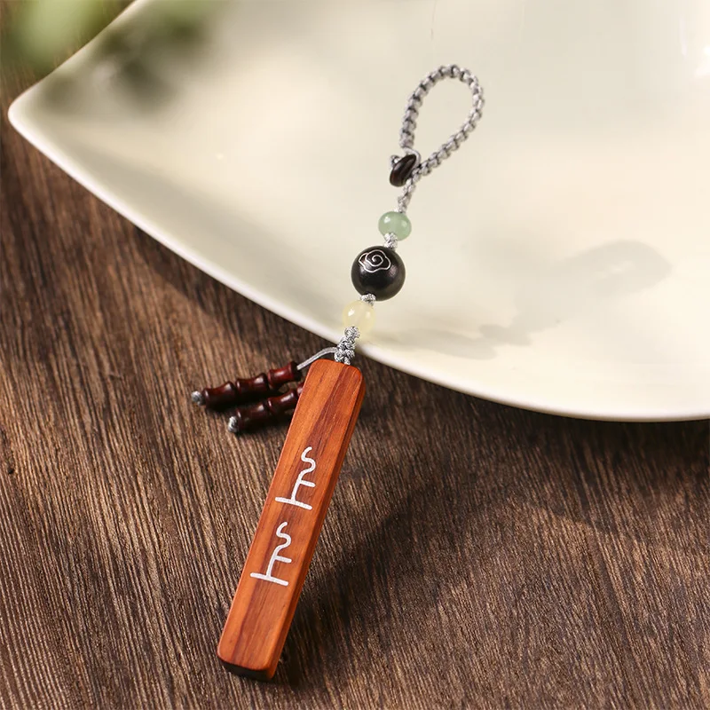 

Natural red sandalwood/green sandalwood/ebony DIY inlaid copper wire sign on creative mobile phone key decoration pendant