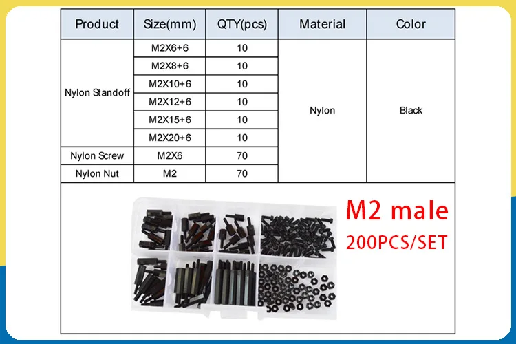 

M2 M2.5 M3 M4 Черный Белый Шестигранный Нейлон Проставочная Колонка PCB Болт Материнской Пластиковые Распылительные Винты Гайки Ассортимент Комплект