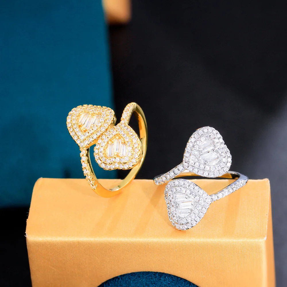 

ThreeGraces 2023 New Trendy Cubic Zirconia Heart Shape Open Size Elegant Bridal CZ Ring for Women Chic Daily Party Jewelry R276