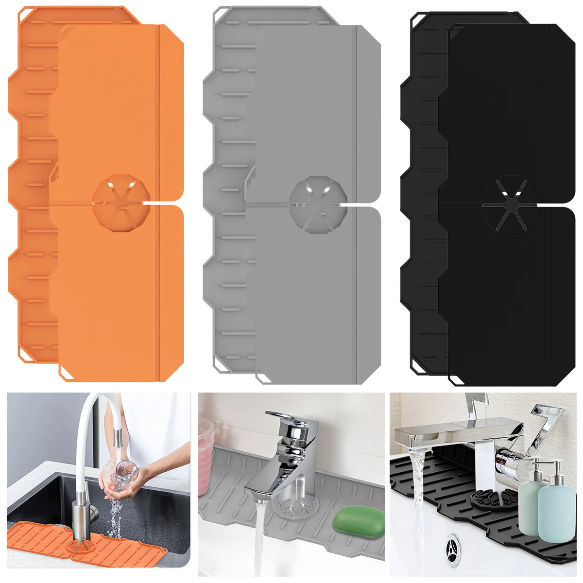 

2Pcs Water Catcher Mat Silicone Faucet Mat Faucet Water Catcher Mat Foldable Absorbent Pad Dish Drying Mat Water Splash Guard
