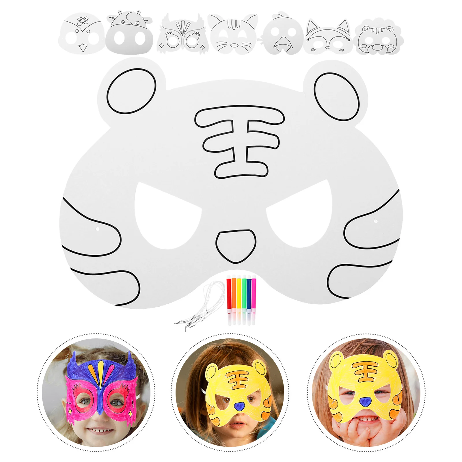 

White Blank Masks Masquerade Prop Facial Paper DIY Plain Decorative Paintable Child Halloween