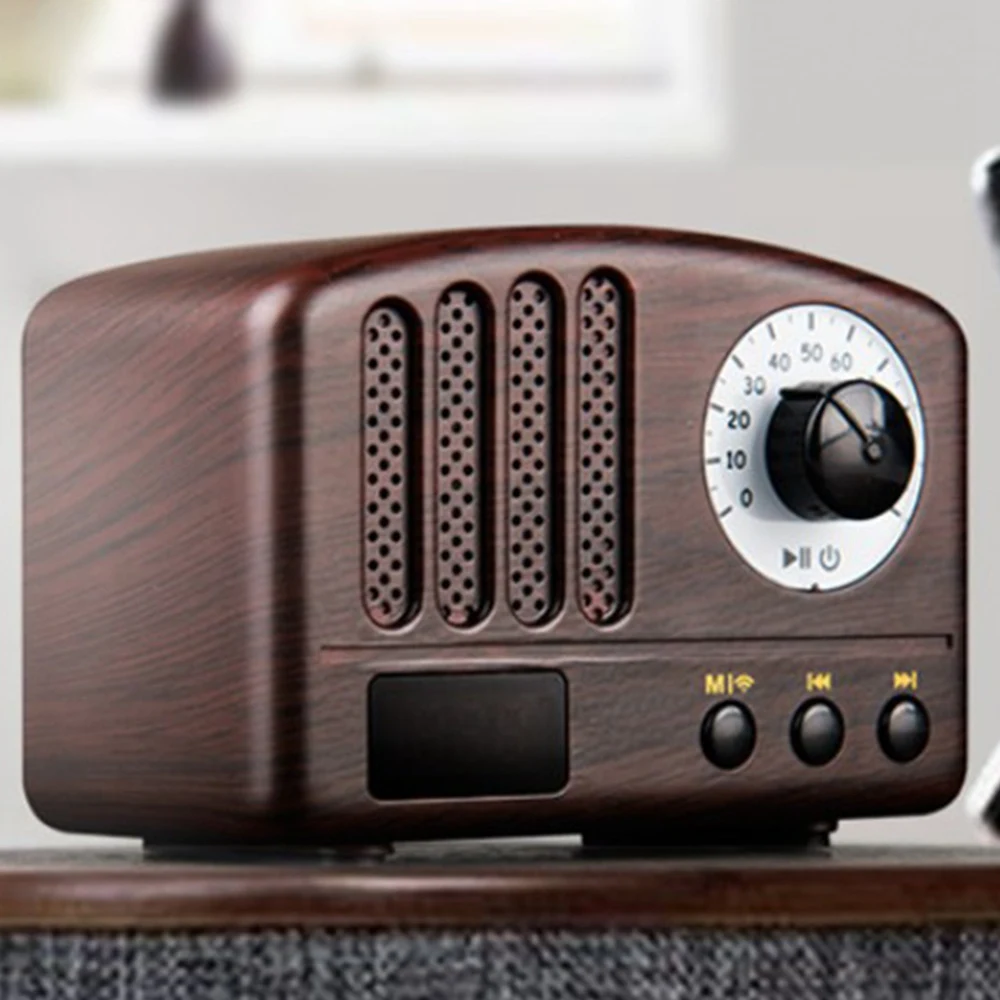 Retro Radio- Portable Speaker Classic Vintage Style Mini Size Bluetooth Speaker with FM Radio(Wood Color)