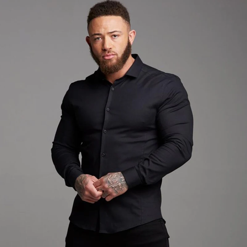 

Рубашка мужская с длинным рукавом, шелковая Удобная деловая Повседневная Эластичная, из чистого черного шелка, 6XL, Корейская версия, Осень-зима