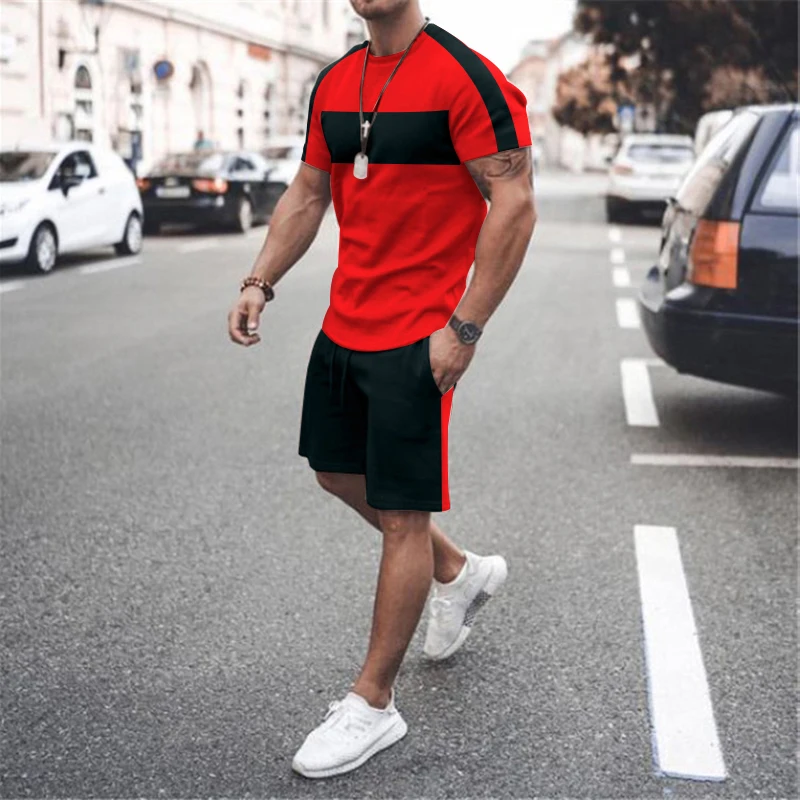 Summer Tracksuit for Men 2 Piece T-shirt+shorts Casual Stylish Sweatsuit Set Fashion Outfits Jogging Suit Oversized Clothing