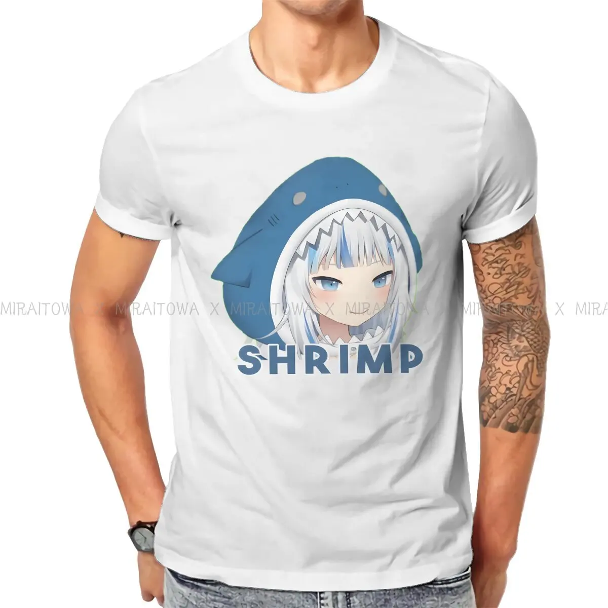 

Gawr Gura SHRIMP TShirt For Men Holo No Graffiti Hololive Tops Style T Shirt Comfortable Printed Fluffy Creative Gift