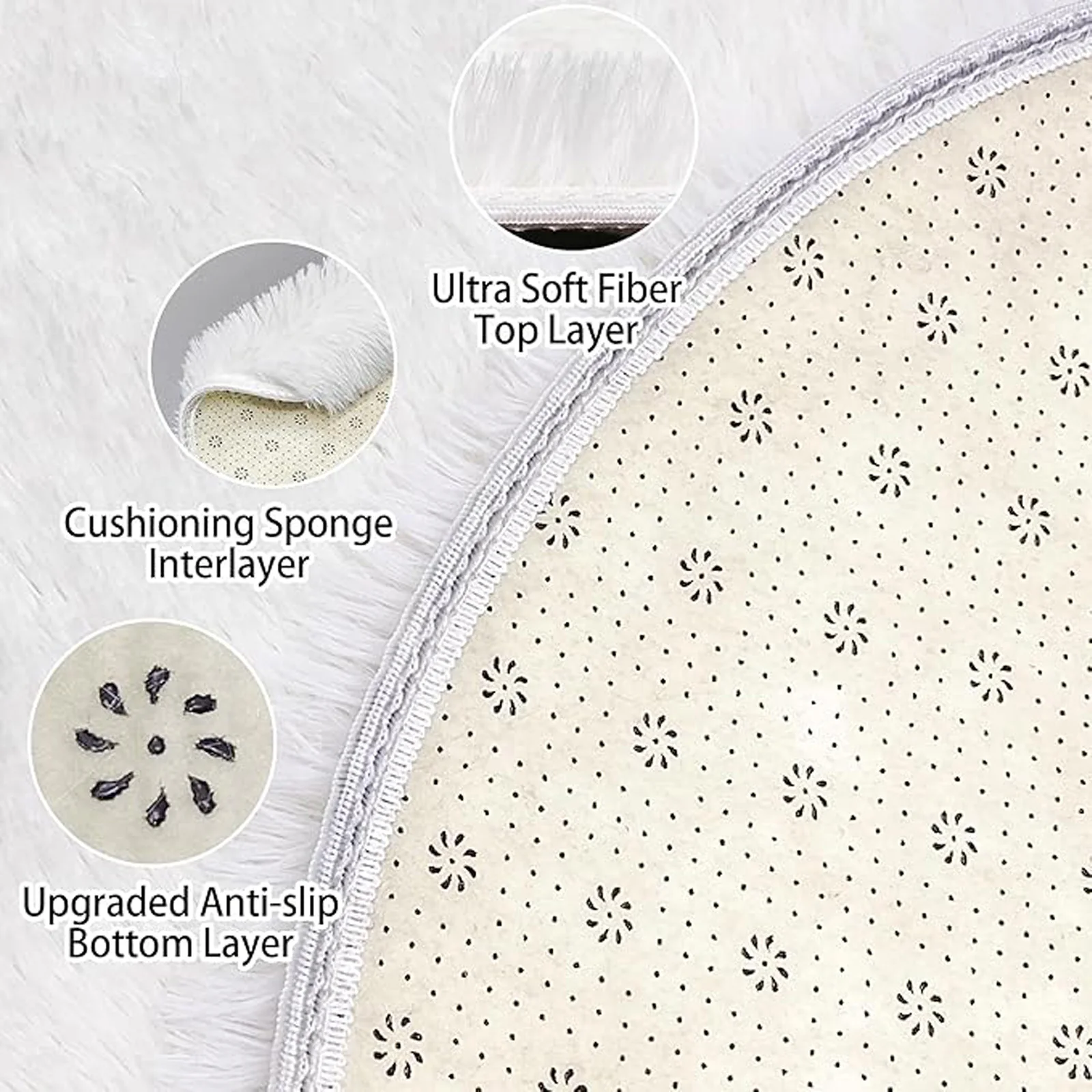 Мягкий плюшевый круглый ковер пушистый белый для гостиной спальни детской