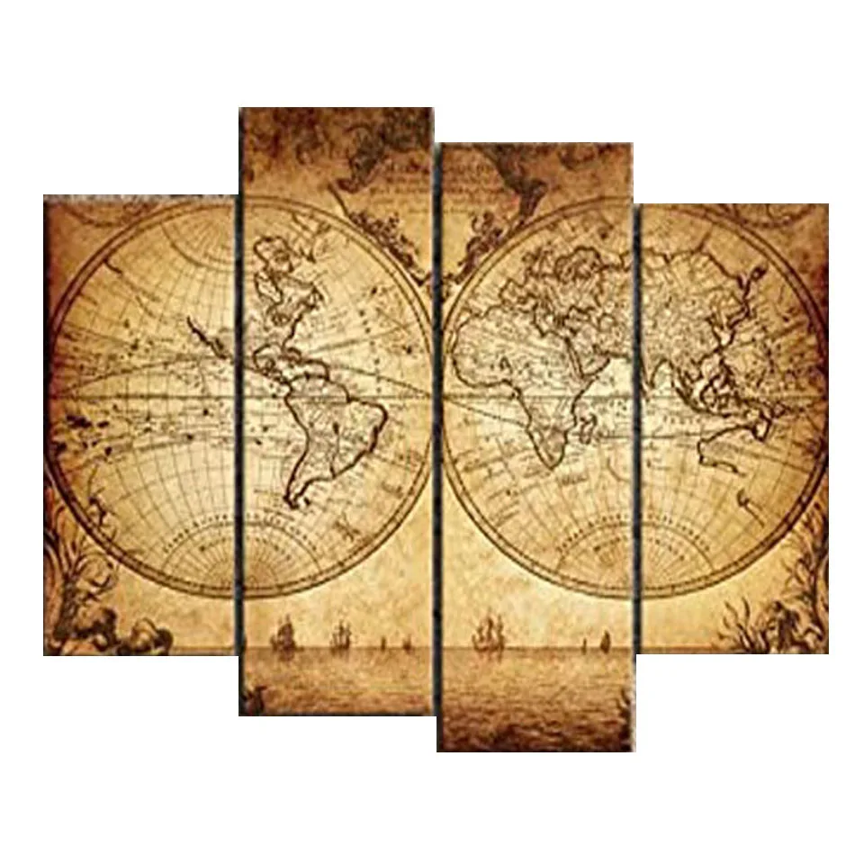 Пазл мозаика винтажная карта мира алмазная вышивка картина по номерам 4 шт.
