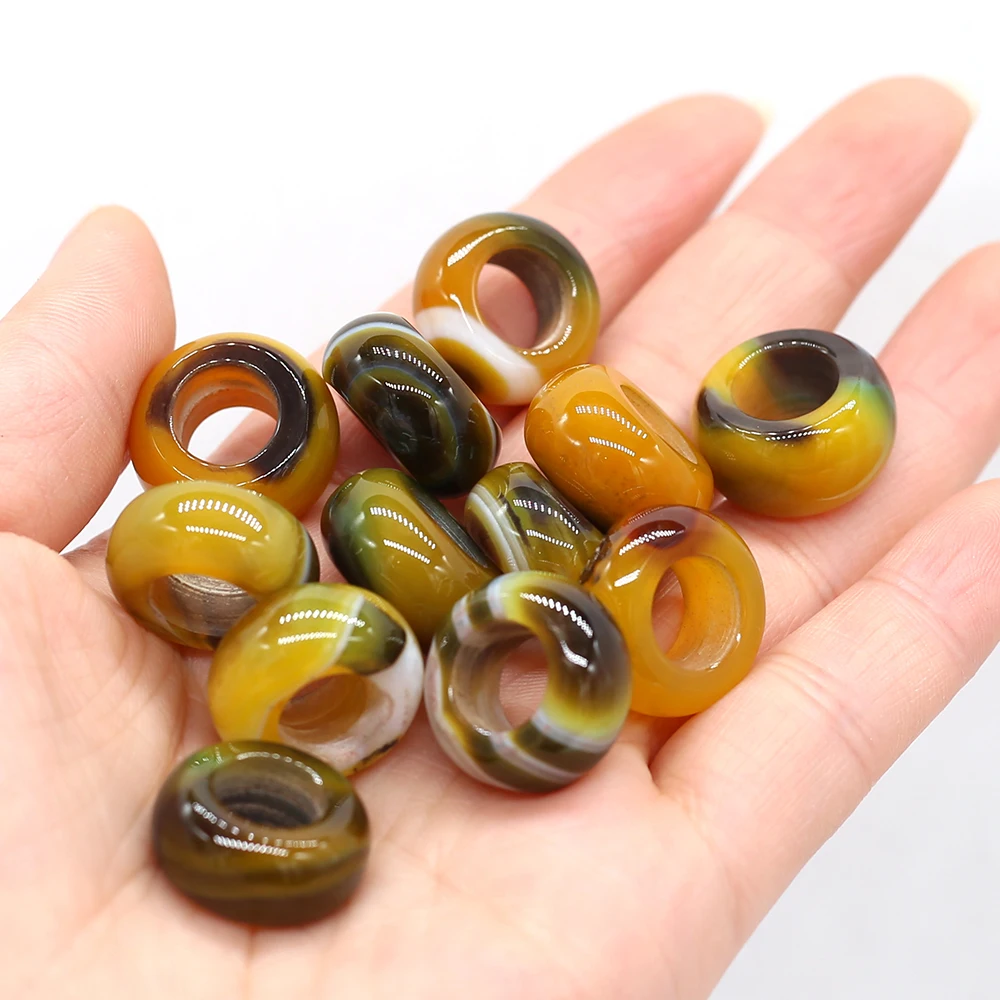

6pcs Natural Tiger Eye Stone Bead Big Hole Natural Stripe Stone Loose Beads for Making DIY Jewelry Bracelet Necklace Accessories