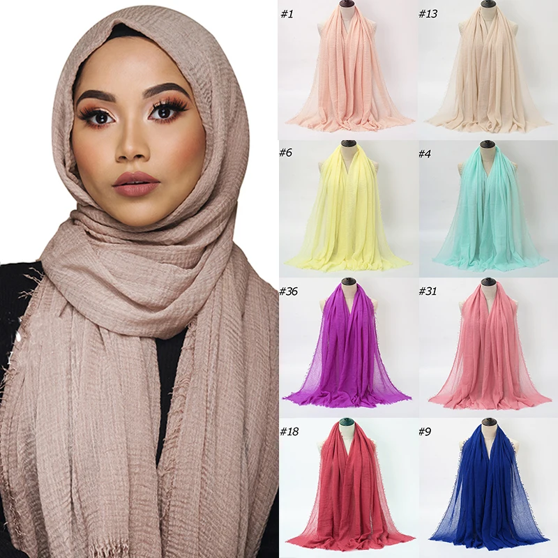 

180*90cm Women Plain Cotton Scarf Head Hijab Wrap Solid Full Cover-up Shawls Foulard Femme Headband Crinkle Muslim Hijabs Store