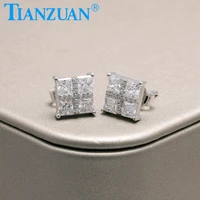 new trendy square shape princess cut 3x3mm mossanite 925 silver womens gift earring pendant wedding party fine jewelry gifts
