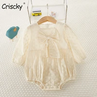 criscky 2022 fashion newborn baby lace bow romper girls clothes summer long sleeve jumpsuit photography costume