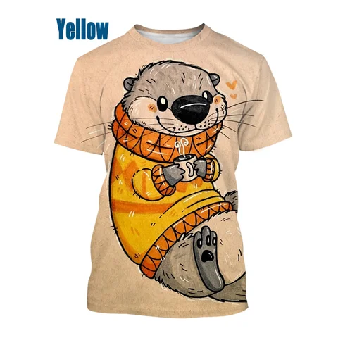 2022 Мультяшные животные выдры 3d печать для мужчин и женщин забавная Милая модная футболка с круглым вырезом