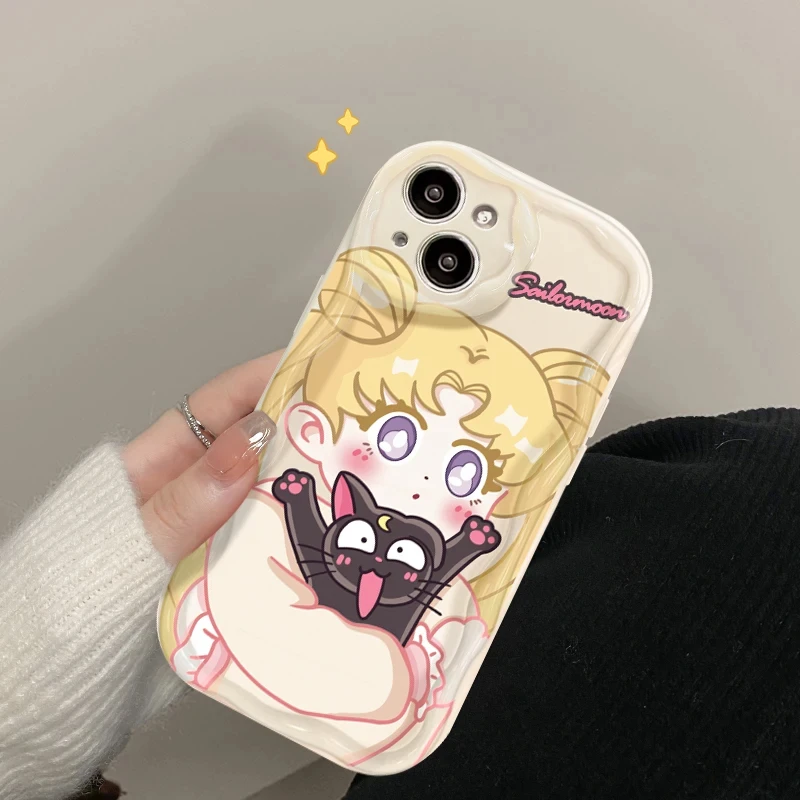 S-Sailors M-Moons 3D Wave Phone Case For Samsung Galaxy S25 S24 S23 S21 S20 FE Plus Ultra 5G Girls Gift Soft Silicone Back Cover