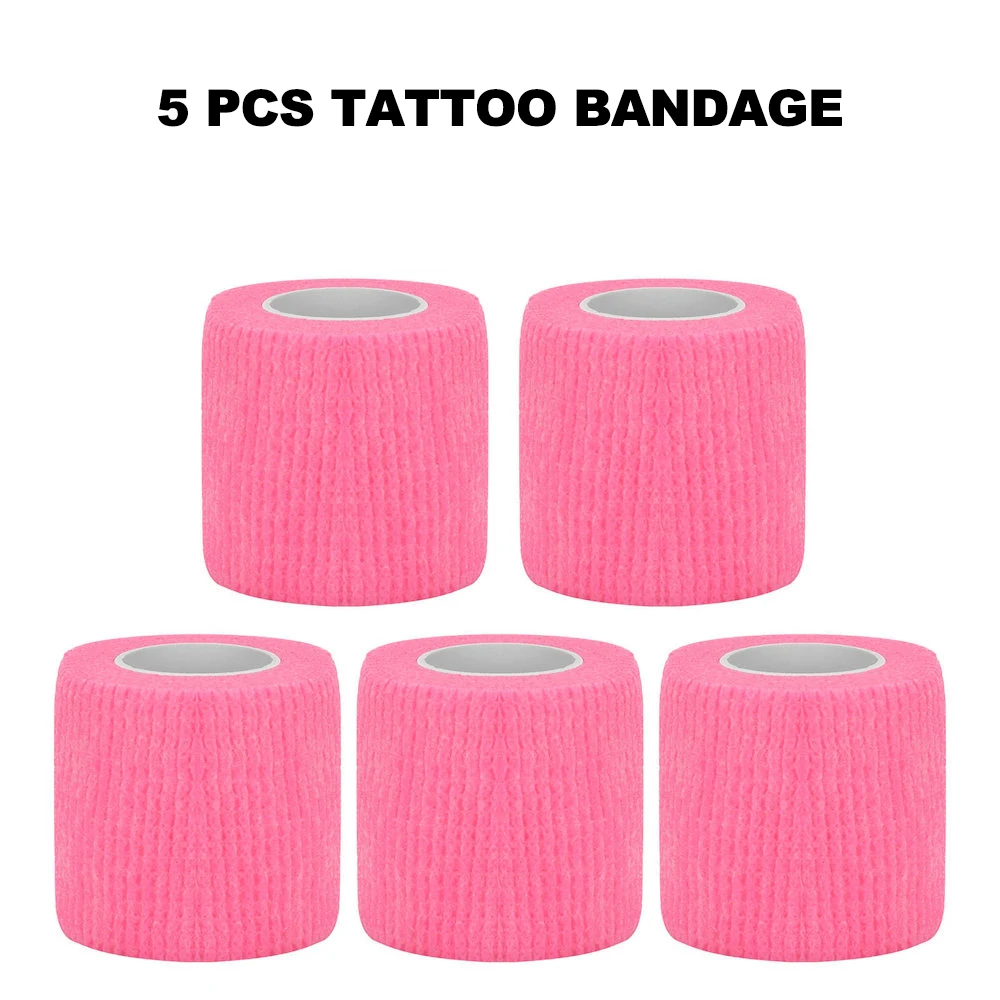5 Pcs Tattoo Grip Bandage Cover Wraps Tapes Finger Wrist Protection Nonwoven Waterproof Self Adhesive Elastic Tattoo Bandage