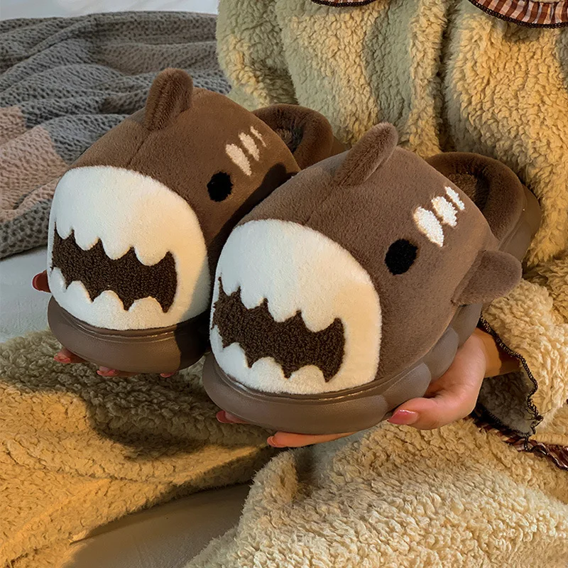 

Litfun New Fur Shark Slippers For Women Fashion Cute Plush Slippers Cozy Furry Slides Indoor Home Indoor Non-slip Cotton Slipper