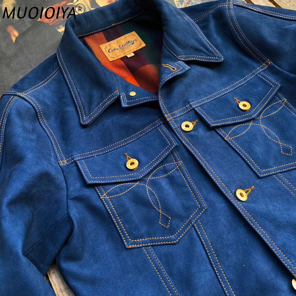 Asian Size Super Top Quality Genuine Deer Leather Indigo Dyeing Slim Classic Stylish Rider Type3 Jacket