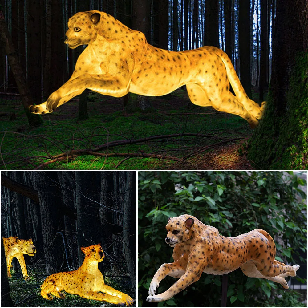 Фото Уличный садовый декор: Полноразмерная 3D-скульптура гепарда из ПВХ, светодиодный рождественский фонарь в виде льва, разноцветный, IP65, для ландшафтного дизайна №4
