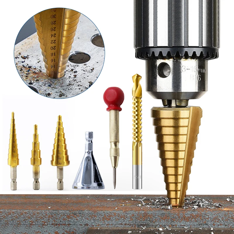 Набор ступенчатых сверл быстрорежущая сталь с титановым покрытием для дерева и