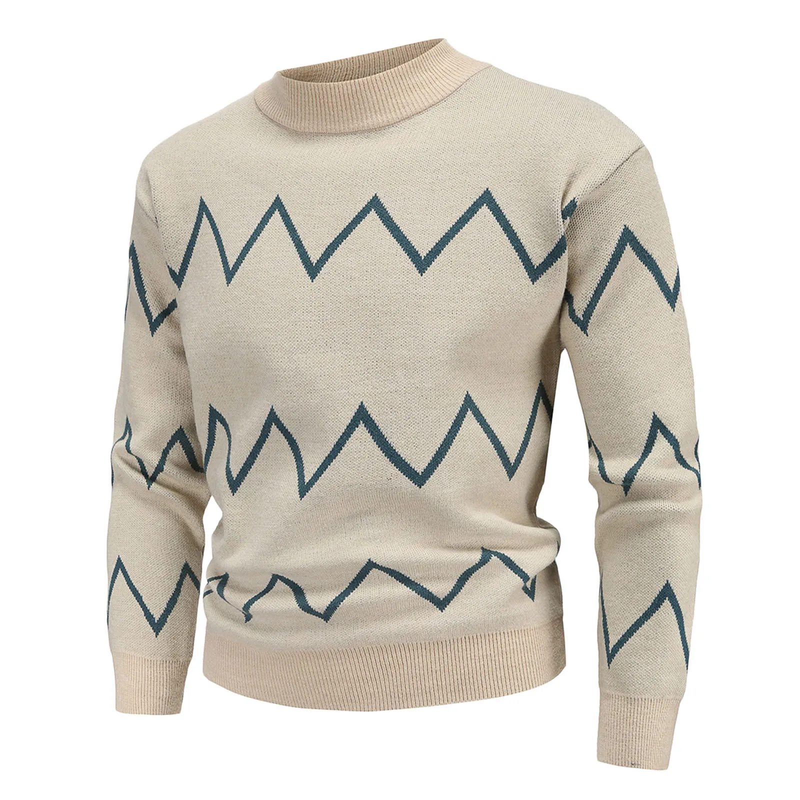 

Мужской осенне-зимний модный свитер, топы, Свободный теплый свитер с воротником-стойкой и электрокардиограммой, верхняя блузка