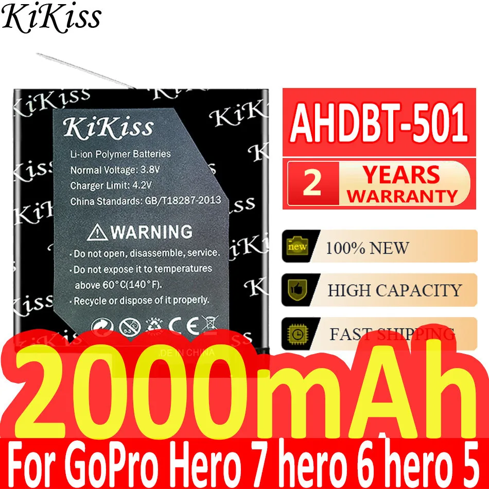 

KiKiss Battery 2000mAh for GoPro AHDBT-501 Hero 7 Hero 6 Hero 5 Hero5 Hero6 Hero7 for Go Pro Hero 7 6 5 Black Camera