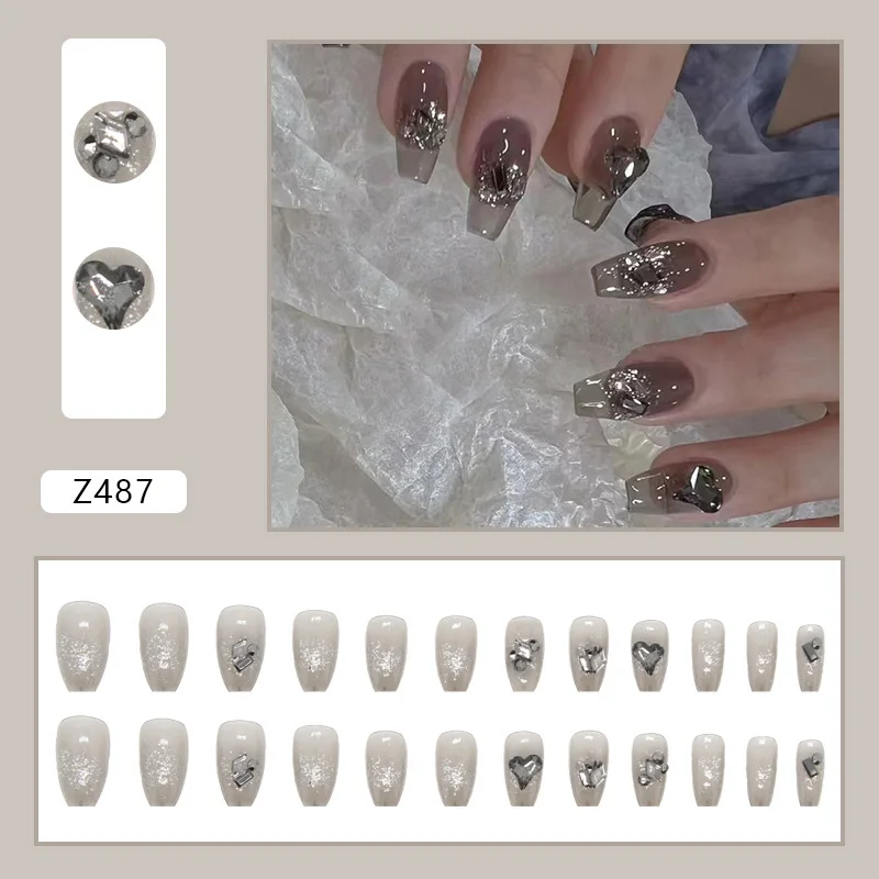 24Pcs Set y2k Style Black Love Fake Nails Short Press on Nail Tips Artificial Full Cover Ballerina Reutilisable False Nails Art