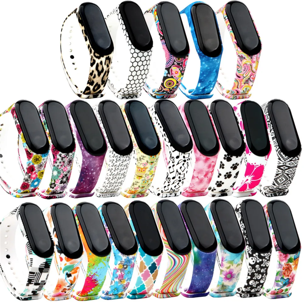 

Strap For Xiaomi Mi Band 4 3 5 6 watch band Creative graffiti style Silicone bracelet replacement For XiaoMi band 4 5 Wristband