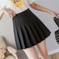 womens summer high waist pleated skirt short skirt college style korean version solid color lattice light skirt