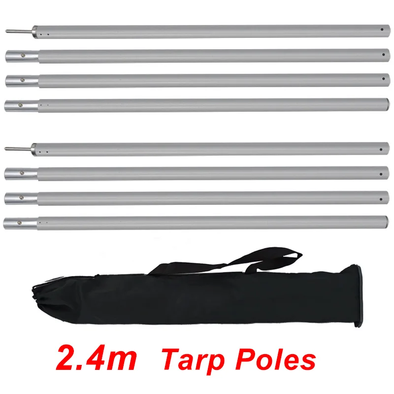 2.4m Aluminum Tarp Poles Heavy Duty Adjustable Support Pole Shelter Awning Canopy Rod Camping Outdoor Equipment Accessories