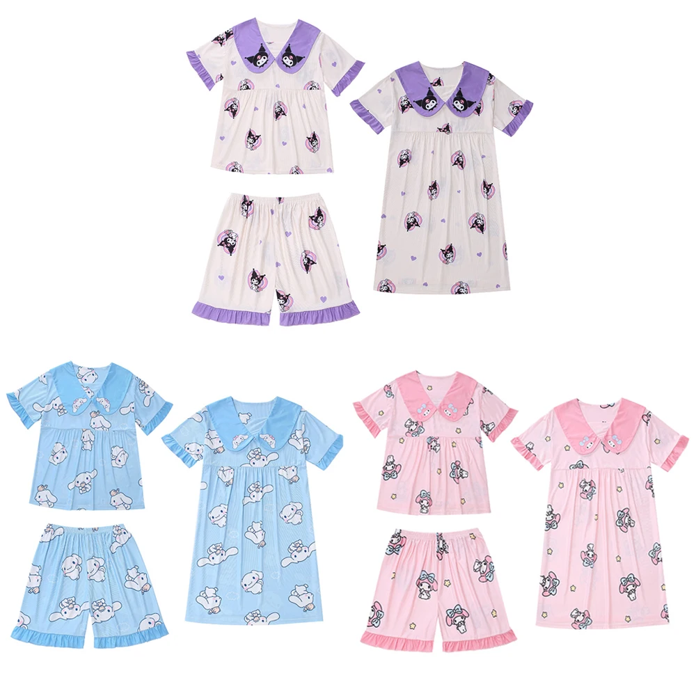 

Sanrios Anime Kawaii Kuromi My Melody Cinnamoroll Summer Girl Short Sleeve Pajamas Pajama Skirt Suit Leisure Wear Birthday Gift