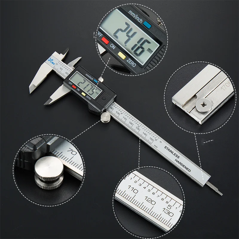 150mm 100mm Electronic Digital Caliper Carbon Fiber Dial Vernier Gauge Micrometer Measuring Tool Ruler