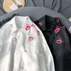 Женские повседневные рубашки Hybskr с принтом губ, свободная парная одежда с длинным рукавом, модные брендовые блузки в стиле Харадзюку, женский корейский Кардиган