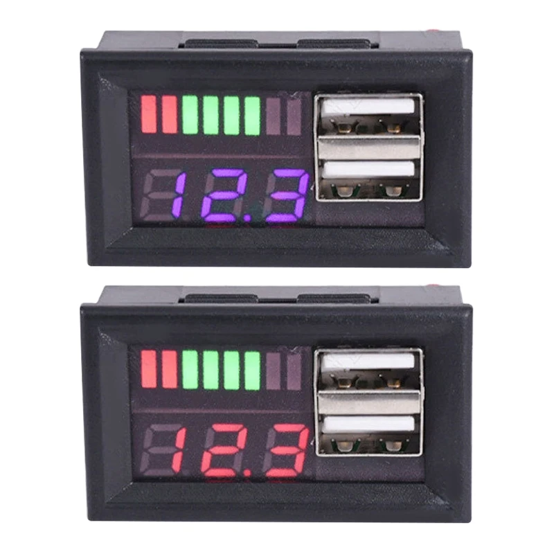 

LED Digital Display Voltmeter Mini Voltage Meter Battery Tester Panel with 2 USB