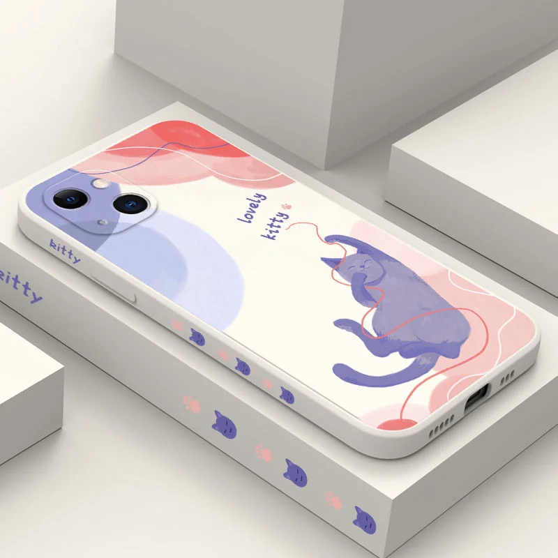 

Cat Color Block Phone Case For iPhone 14 13 12 11 Pro Max Mini X XR XS MAX SE2020 8 7 Plus 6 6S Plus Cover