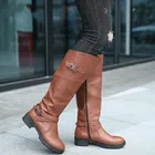 Женские осенне-зимние сапоги до колена, женские сапоги на высоком каблуке с боковой молнией, черные, коричневые, зеленые, большие размеры Wed3