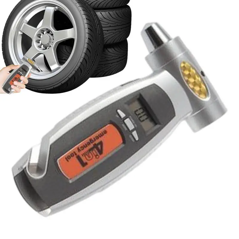 

Цифровой Манометр 4 в 1, измеритель давления в шинах с молотком Безопасности и ЖК-дисплеем